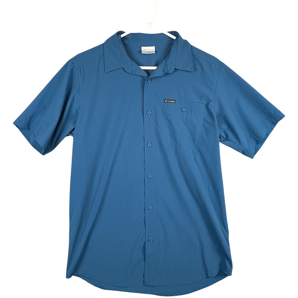 Columbia Mens Short Sleeve Button Up Shirt Blue Small Hiking Outdoor Top 438